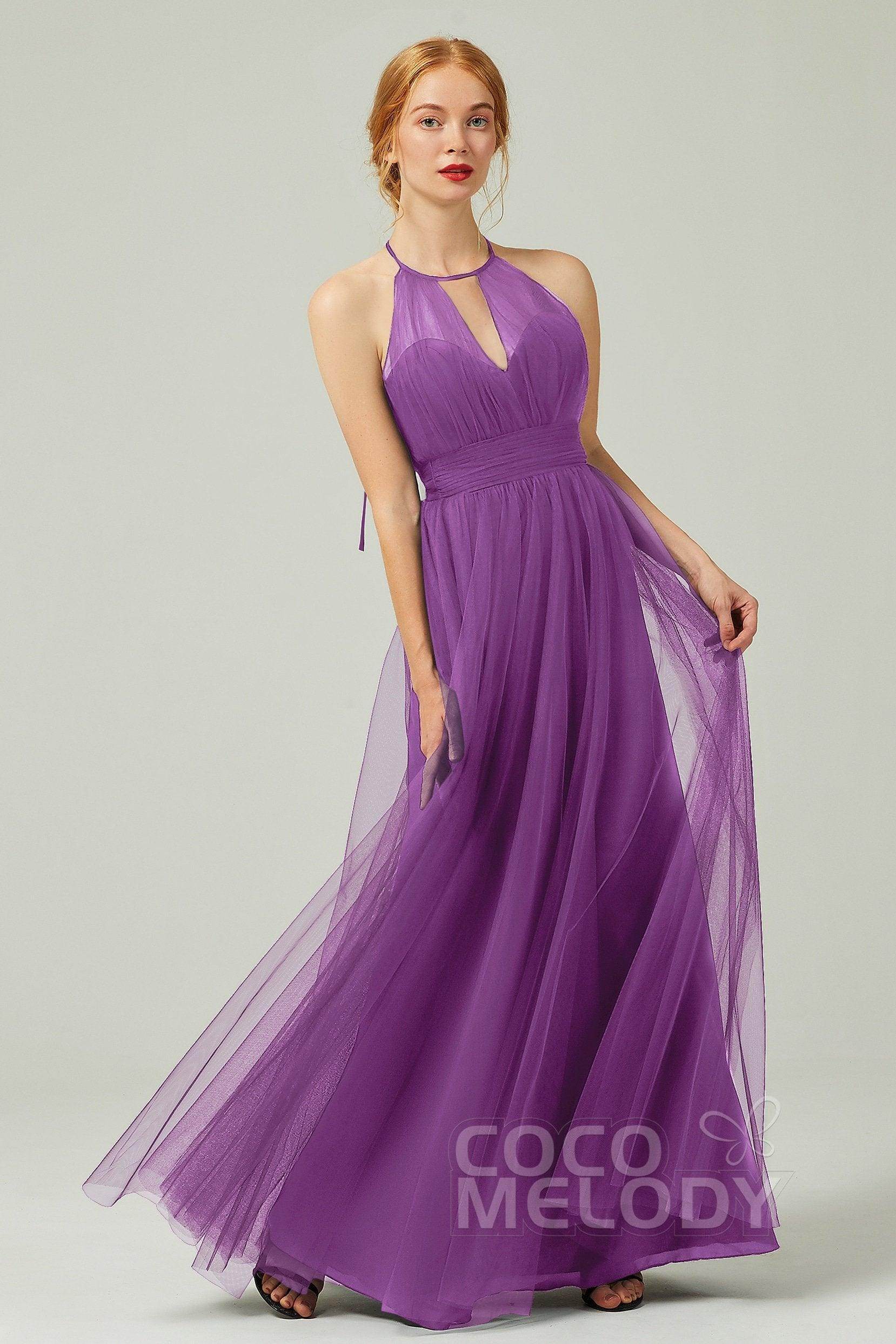 A-Line Floor Length Tulle Bridesmaid Dress CB0334PS - COCOMELODY